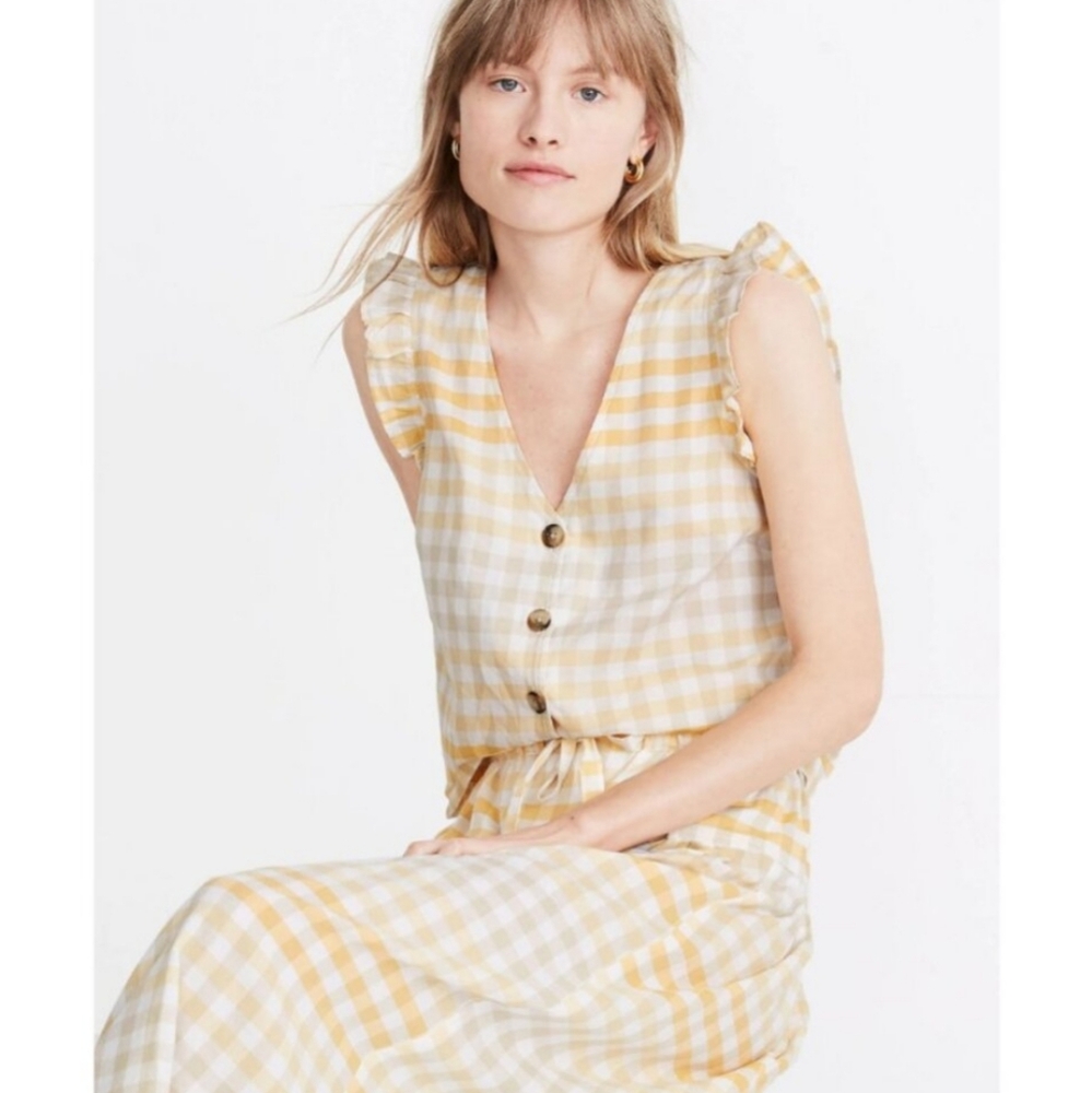 Madewell Yellow and White Gingham top and Skirt set